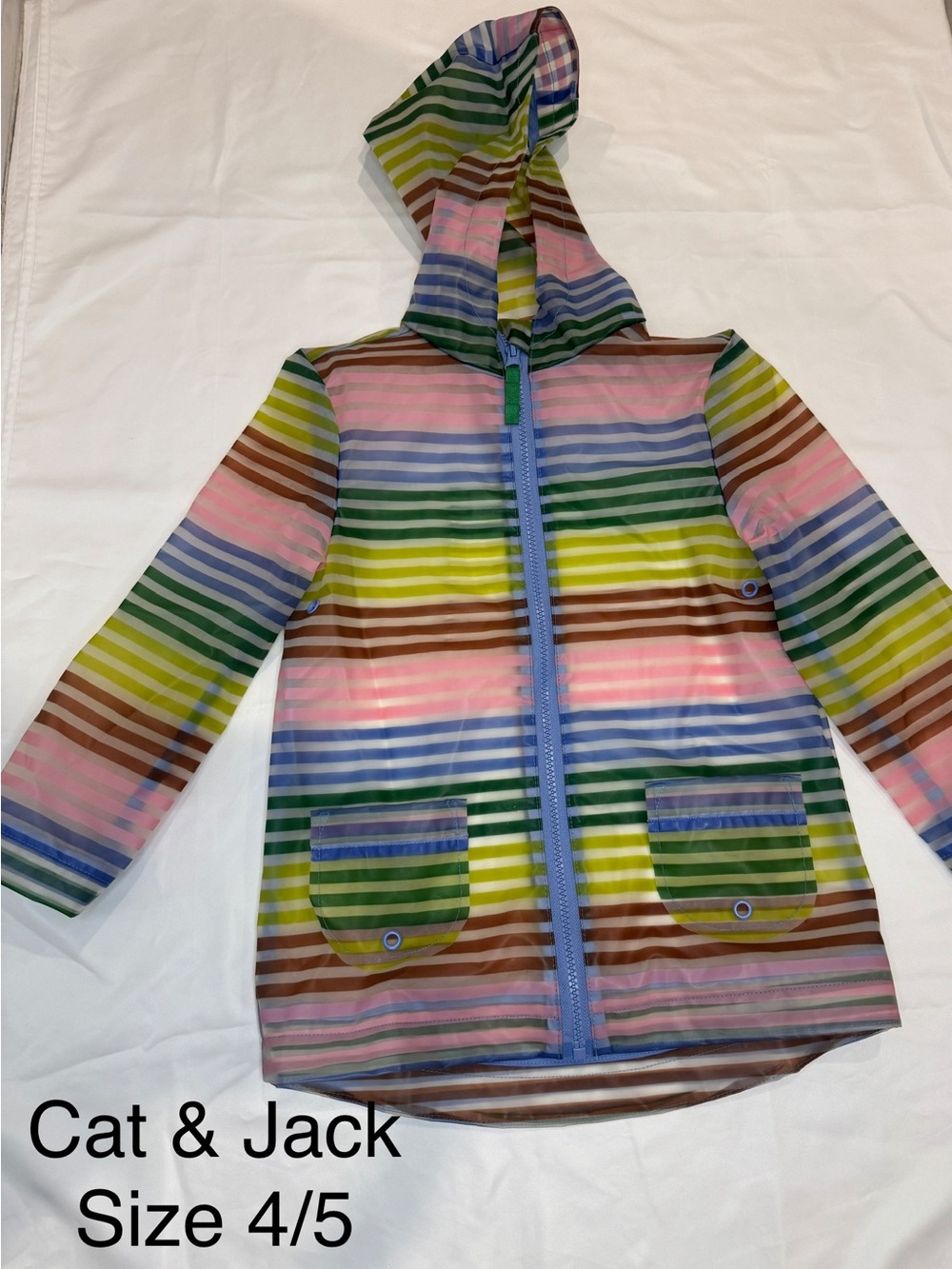 Cat & Jack Multicolor Striped Hooded Raincoat - Pink, Green, Blue, Yellow, Brown